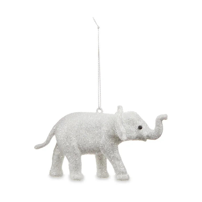 White Glitter Elephant Christmas Ornament, 0.04 lb, by Holiday Time | Walmart (US)