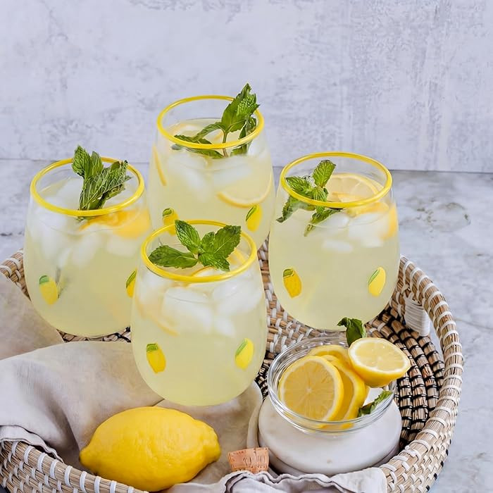 SiliFine 4 Pack Lemon Icon Juice Glasses 14oz Fruit Icon Wine Glasses Handblown Stemless Anthropo... | Amazon (US)