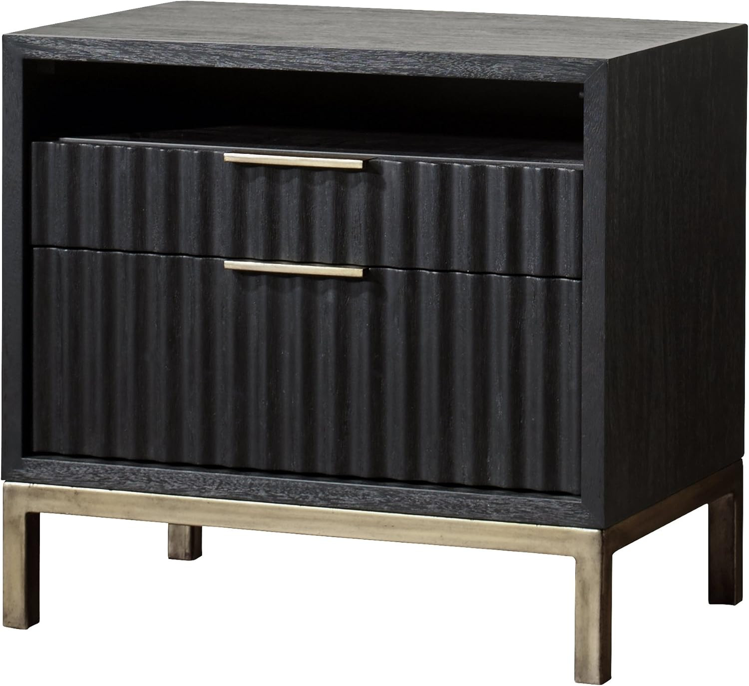 Modus Furniture Solid Wood Nightstand, Kentfield - Black Drifted Oak, 2-Drawer | Amazon (US)