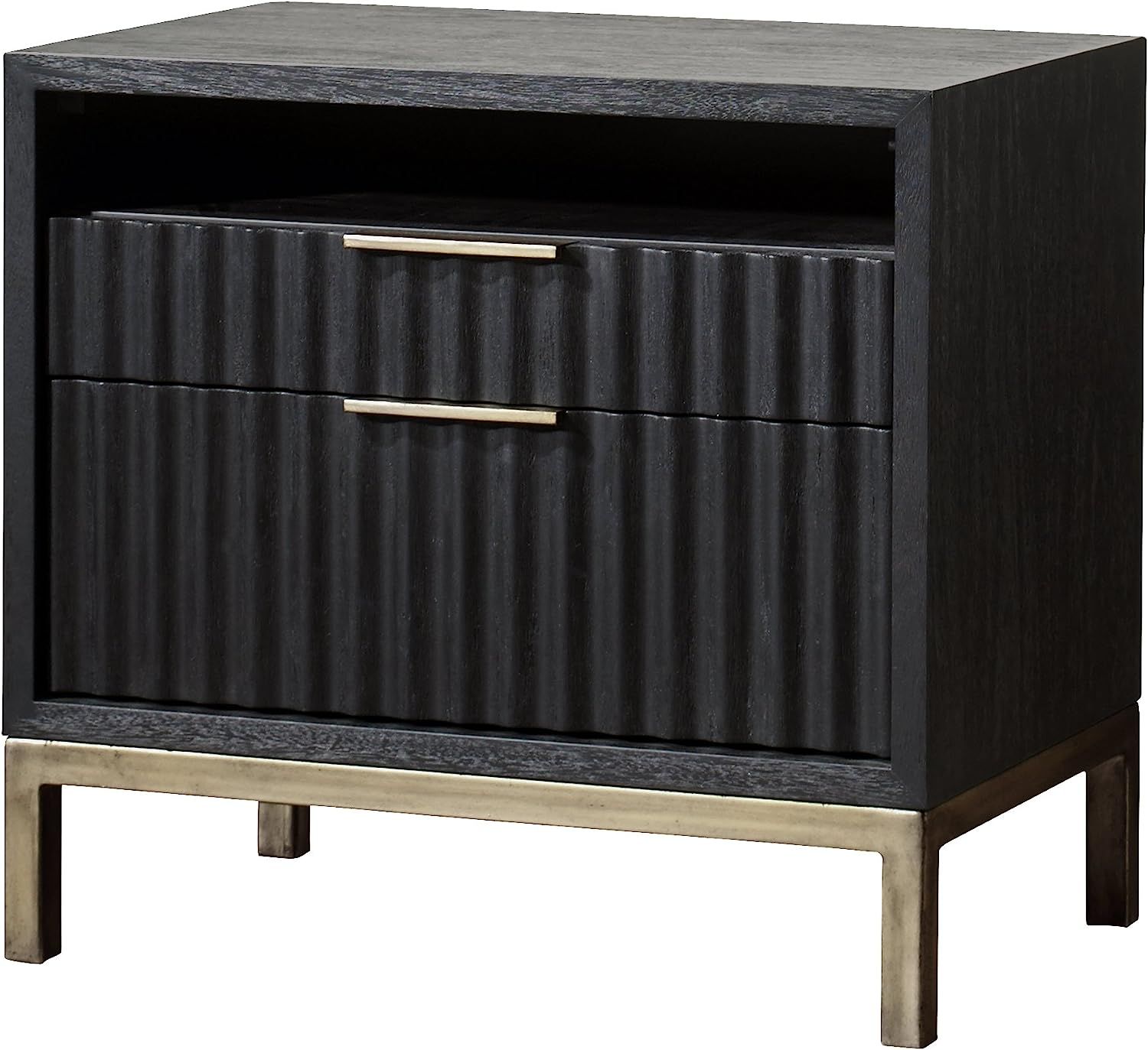 Modus Furniture Solid Wood Nightstand, Kentfield - Black Drifted Oak, 2-Drawer | Amazon (US)