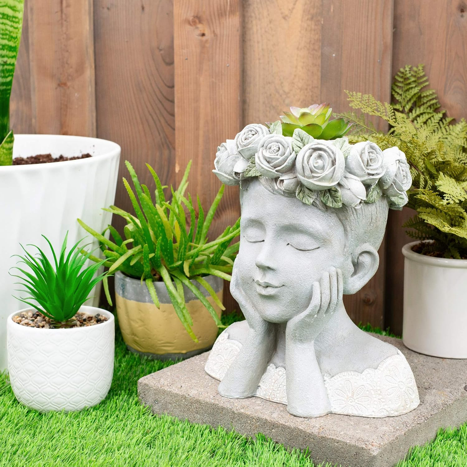 Regency International Distressed Whitewash Lady Rose Crown 11 x 10 Polystone Decorative Planter P... | Amazon (US)