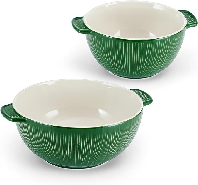 Fitz and Floyd Sicily Set of 2 Handled Serve Mixing Bowls, 9 Inch and 12 Inch, Green | Amazon (US)