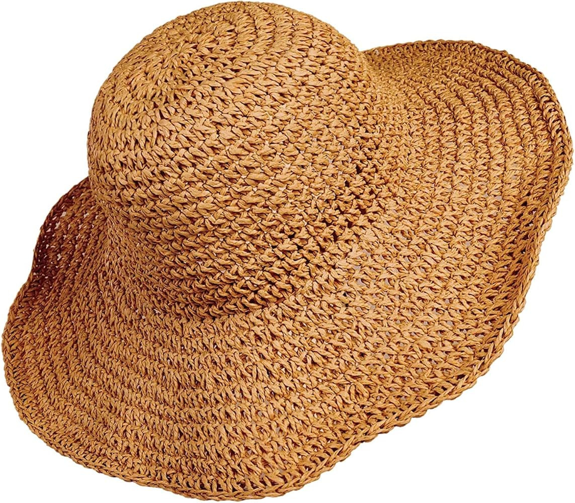 Women Straw Hat Wide Brim Beach Sun Cap Foldable Large Lady Floppy 100% Natural Paper Braided for... | Amazon (US)