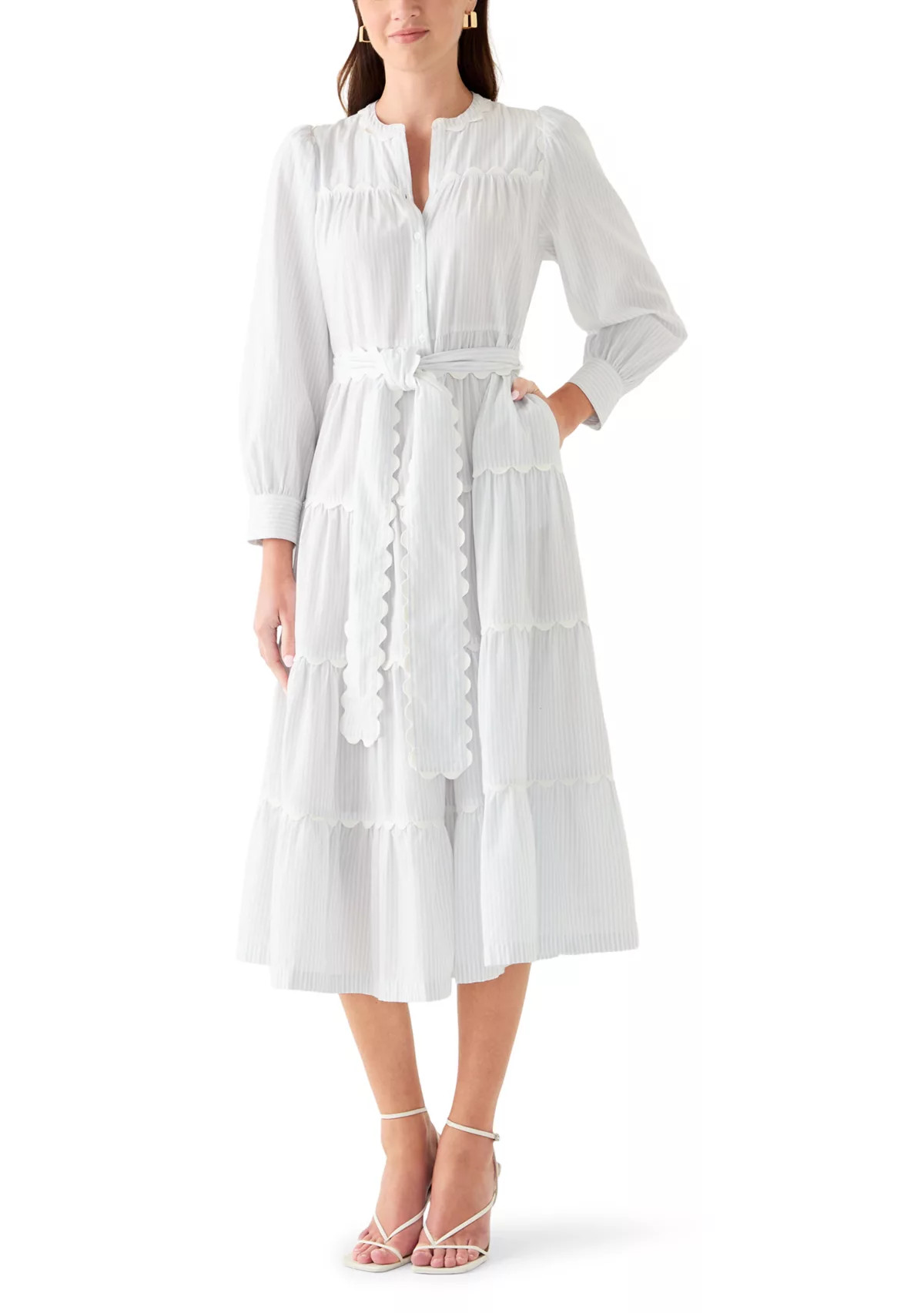 Women's Long Sleeve Scallop Trim Shirt Dress | Belk