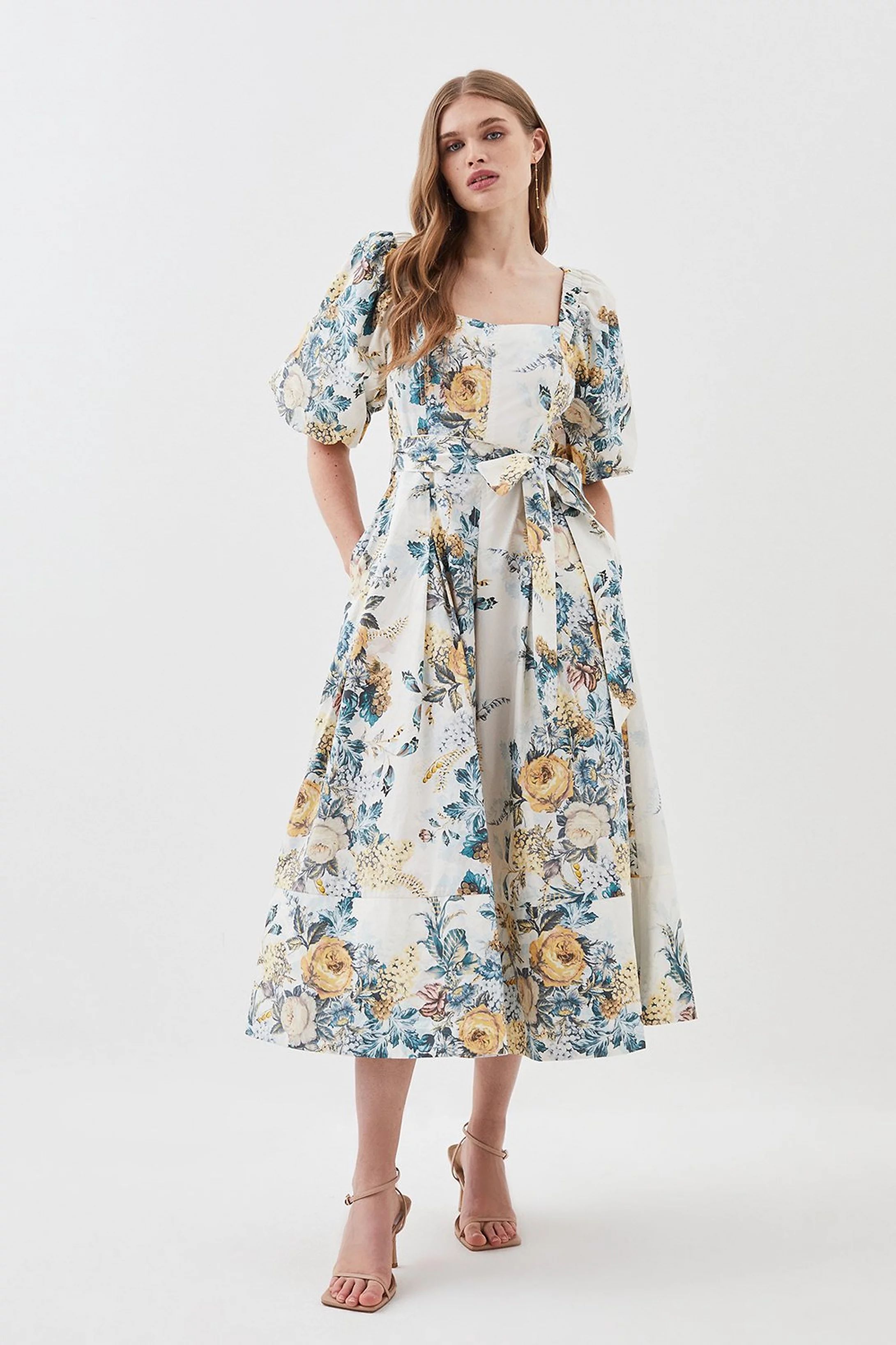 Lydia Millen Tall Trailing Floral Cotton Sateen Midi Dress | Karen Millen US