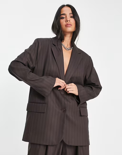 Weekday Erin striped blazer in brown - part of a set | ASOS (Global)