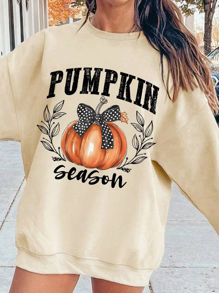 INAWLY Halloween Women's Pumpkin Print Crew Neck Sweatshirt,Long Sleeve Tops Fall Cloth For Women | SHEIN