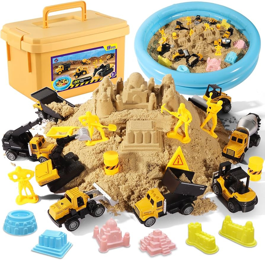 Play Construction Sand Kit,2.2lbs Magic Sand,8 Alloy Construction Vehicles,1 Inflatable Sandbox,8... | Amazon (US)