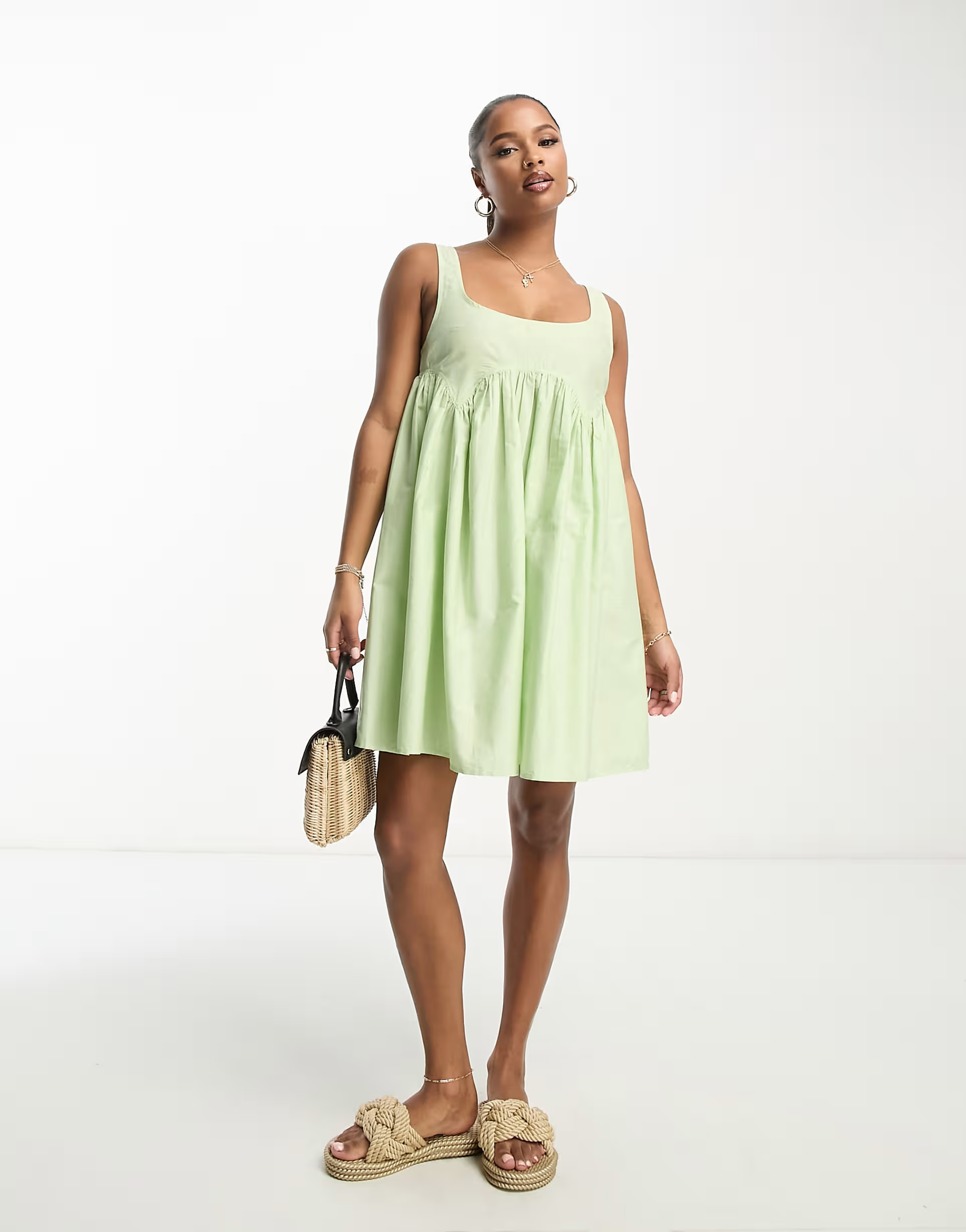 ASOS DESIGN Petite square neck mini smock sundress in apple green | ASOS (Global)