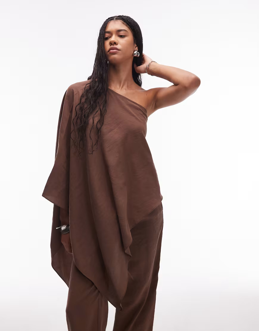 ASOS DESIGN modal one shoulder draped top in chocolate-Brown | ASOS (Global)
