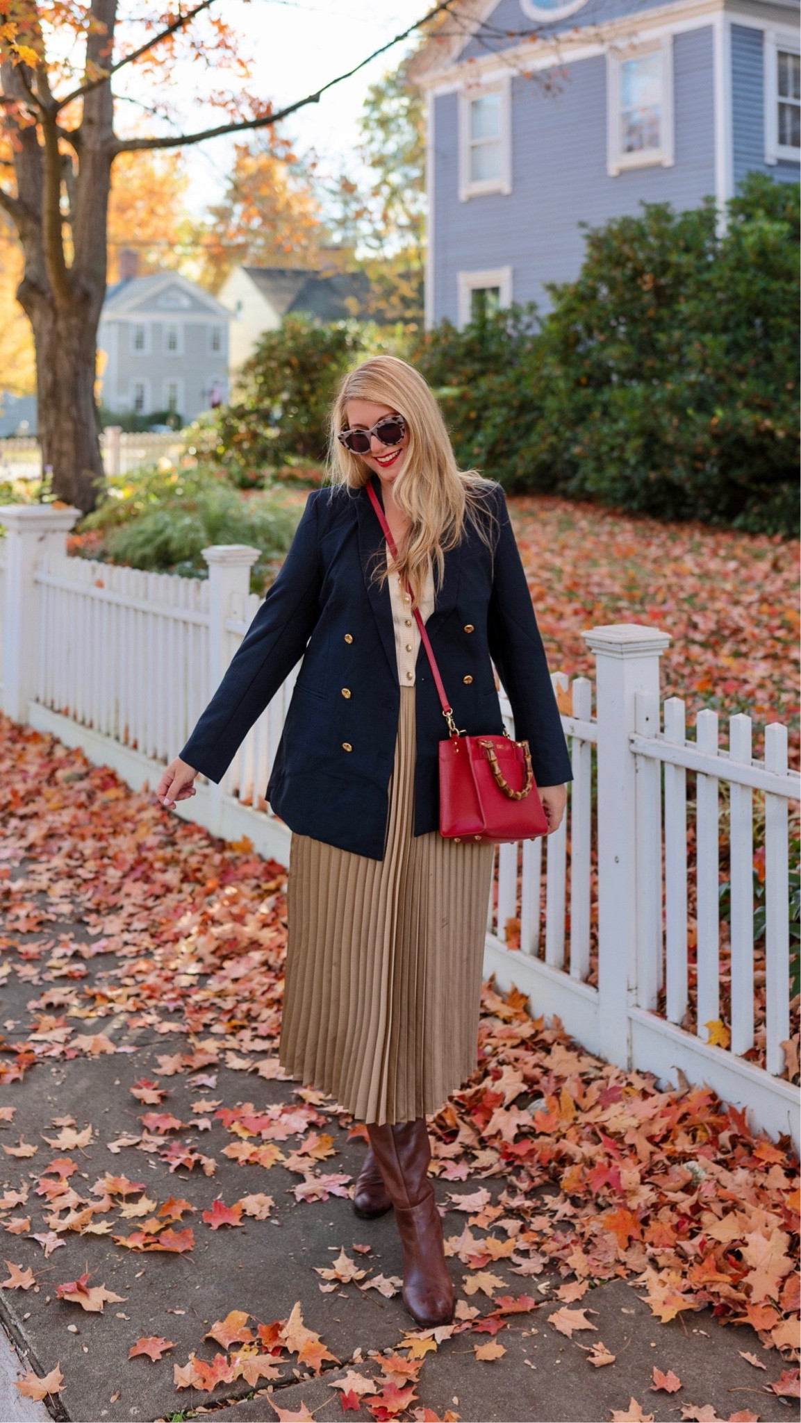 Already thinking about back to school staples. This navy blazer is a favorite. Also, my pleated midi skirt and red leather and bamboo bag are on sale now! 

#LTKSaleAlert #LTKFindsUnder100 #LTKItBag