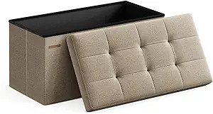 SONGMICS 30 Inches Folding Storage Ottoman Bench, Storage Chest, Foot Rest Stool, Light Taupe ULS... | Amazon (US)