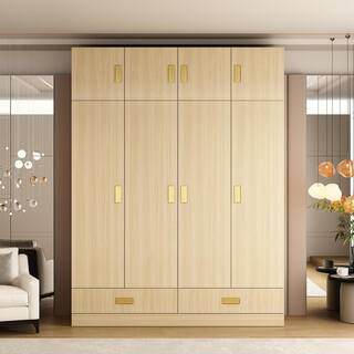 Light Natural Wood 63 in. W 8-Door Big Wardrobe Armoires with Hanging Rod, 2-Drawers, Storage She... | The Home Depot