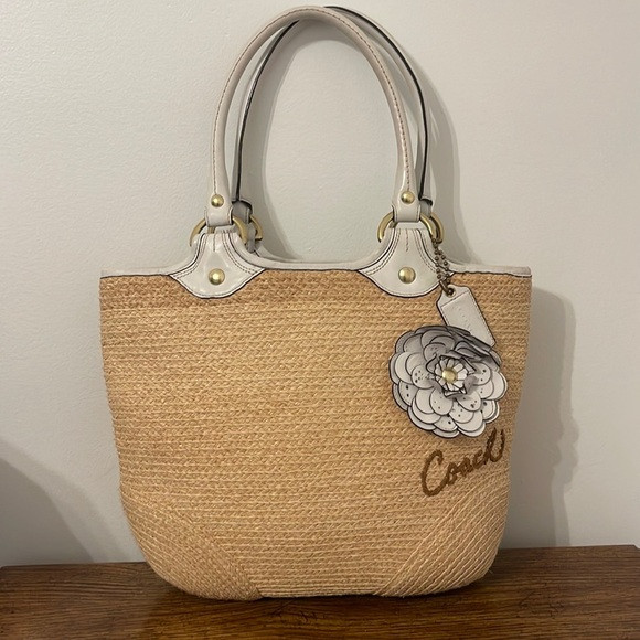 Coach Bleeker Straw Leather Flower Satchel Tote | Poshmark