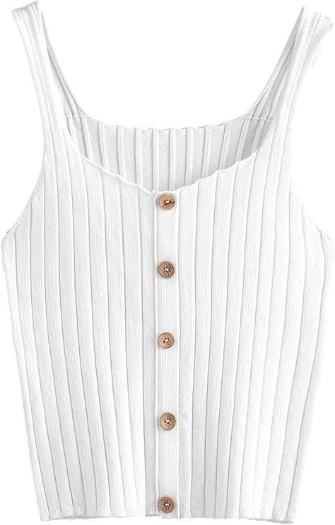 Remidoo Women's Ribbed Knit Tank Top Button Front Fitted Cami Tops | Amazon (US)