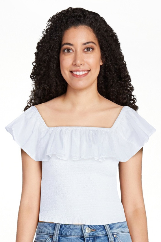 Scoop Women’s and Women’s Plus Off-the-Shoulder Smocked Ruffle Cotton Top, Sizes XS-4X | Walmart (US)