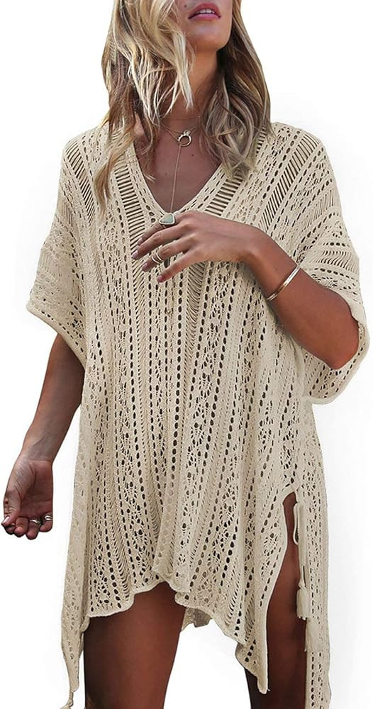 TwoYek Women Swimsuit Beach Cover Up Bathing Swim Suit V-Neck Crochet Swimwear Coverups | Amazon (US)