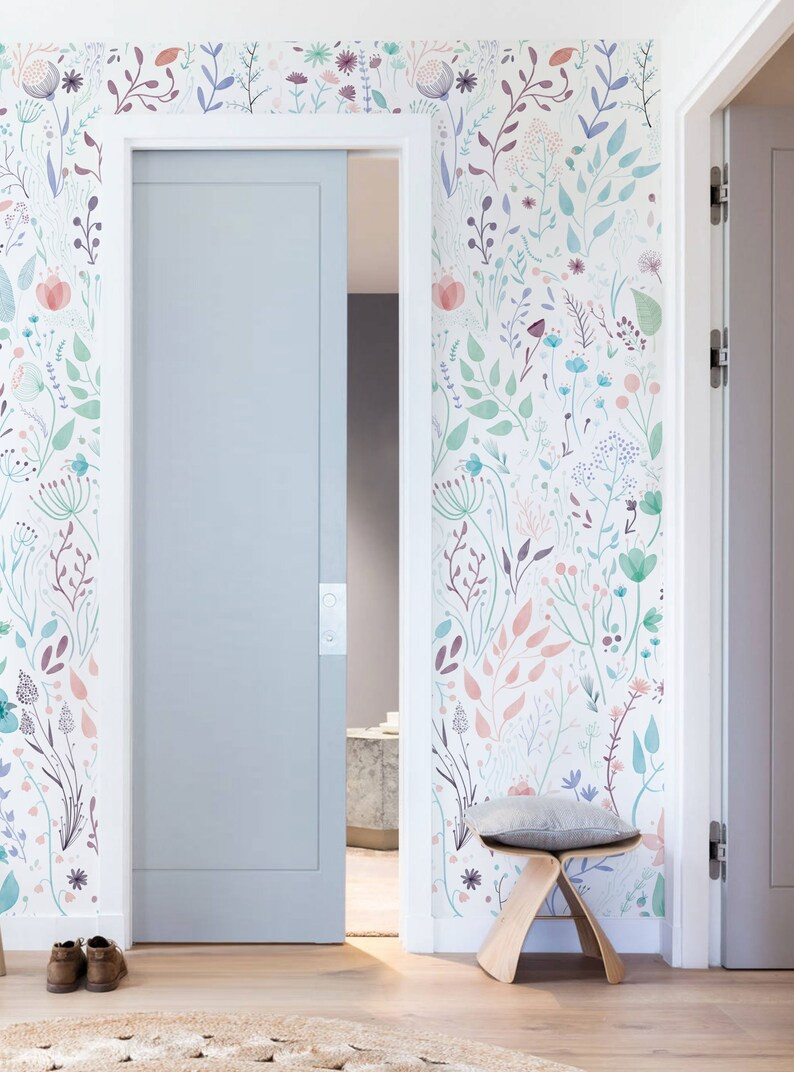 Wild Flowers Mural Wallpaper Watercolor Floral Wall Art Peel | Etsy | Etsy (US)