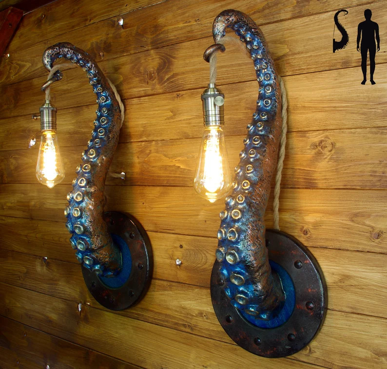 Whimsical Tentacle Lamps in Copper Green - Set of Two, Captivating Accent Lights, Unusual Gift fo... | Etsy (US)