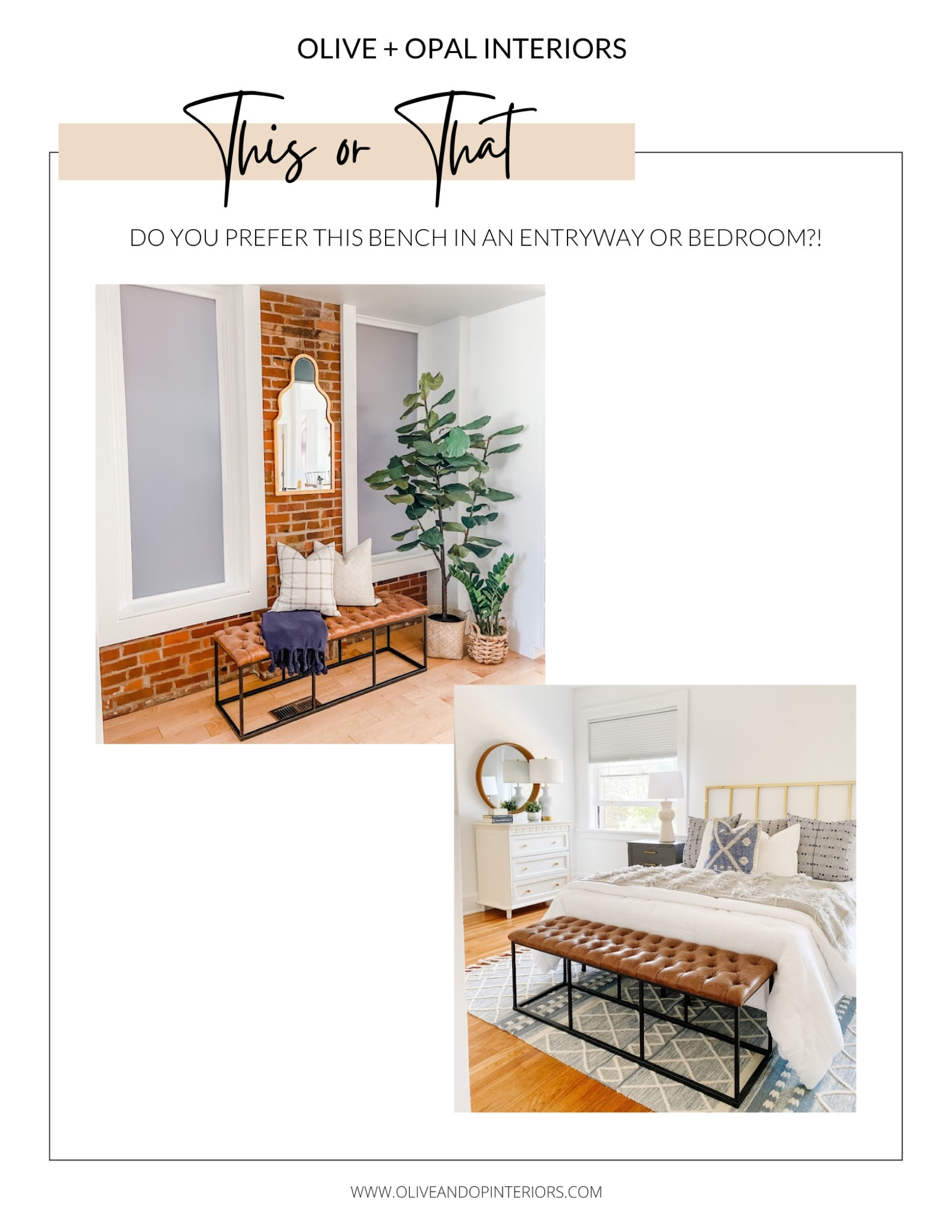 Do you prefer this tufted leather bench in the entryway or bedroom?!
.
.
.
Brown Leather Bench
Tufted Bench
Black Metal Legs
Industrial 
Eclectic 
Entryway Seating 
Bedroom Seating 

#LTKhome #LTKbeauty #LTKstyletip