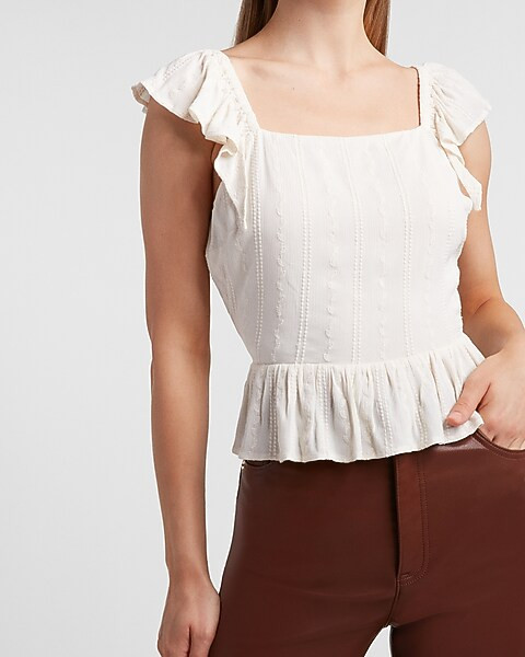 Embroidered Ruffle Tie Back Peplum Tank | Express