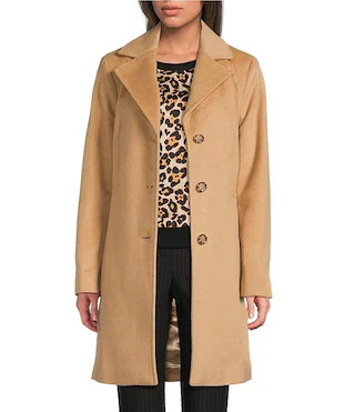 Donna Karan Wool Cashmere Blend Notch Collar Button Front Reefer Coat | Dillard's | Dillard's