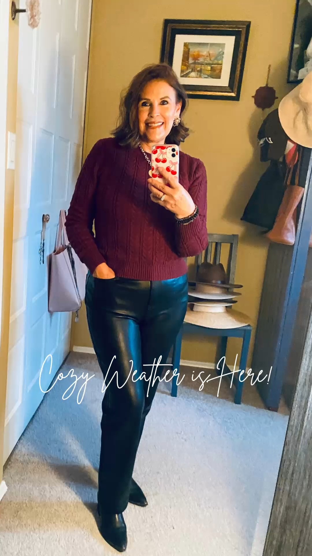 Time to get cozy! Faux leather pants, Burgandy cable knit sweater and cute booties! Great for parties, holiday dinners, travel and work!!

#LTKholiday #LTKwinter #LTKstyletip