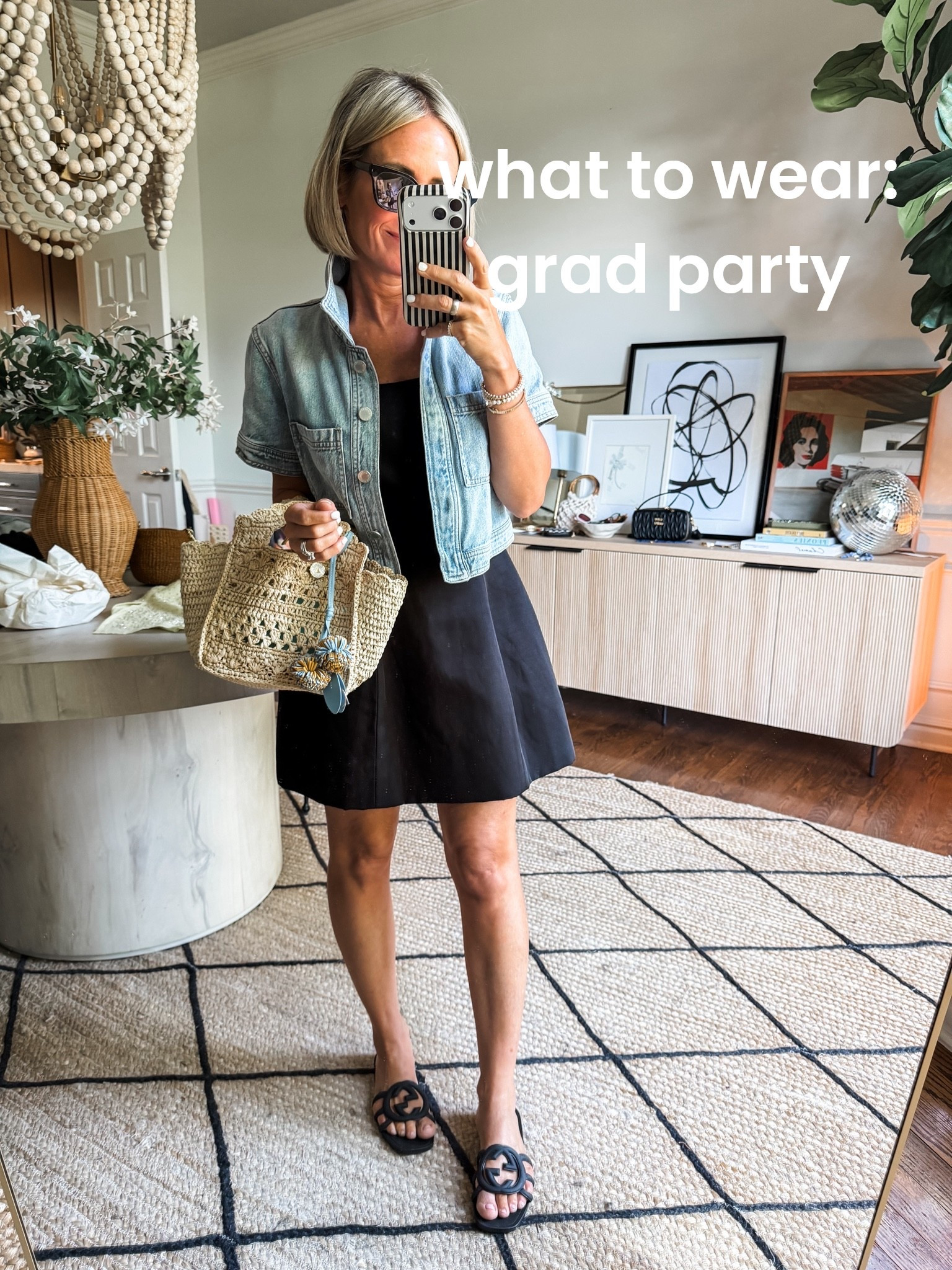 took one of my fave LBDs and styled it casually for an at home graduation party.
Short sleeve denim jacket, straw tote and jelly flat sandals all help keep it more casual

#LTKOver40 #LTKootd