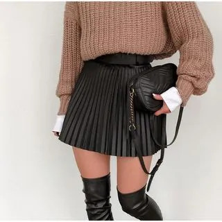 Rosesand - High Waist Faux Leather Mini Pleated Skirt | YesStyle | YesStyle Global