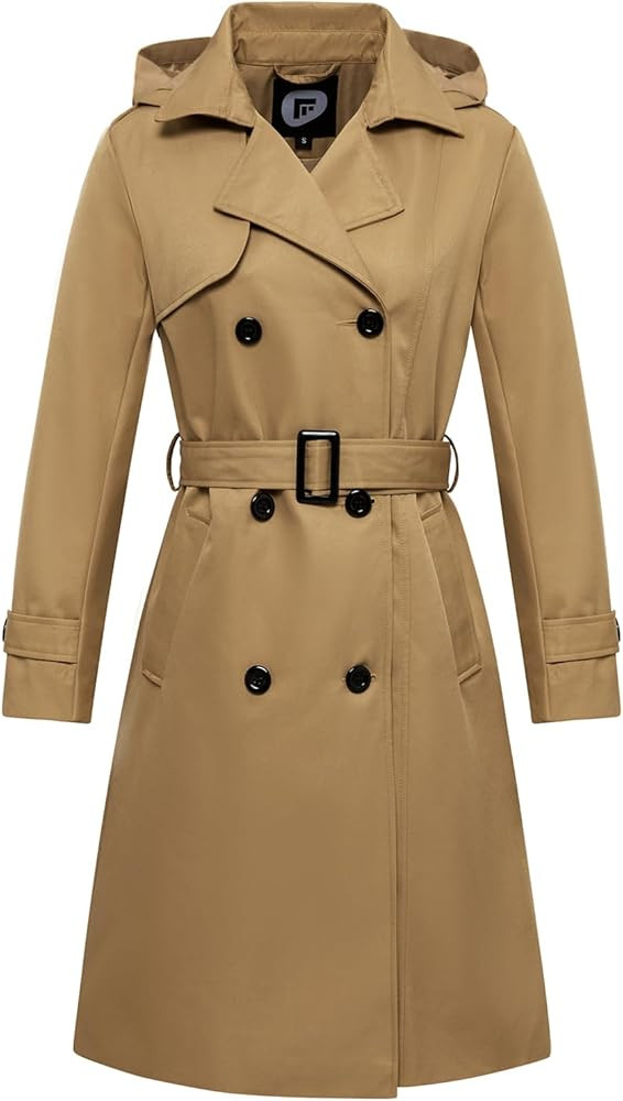 Garemcy Women's Long Waterproof Trench Coat Double Breasted Classic Lapel Coat Belted with Detach... | Amazon (US)