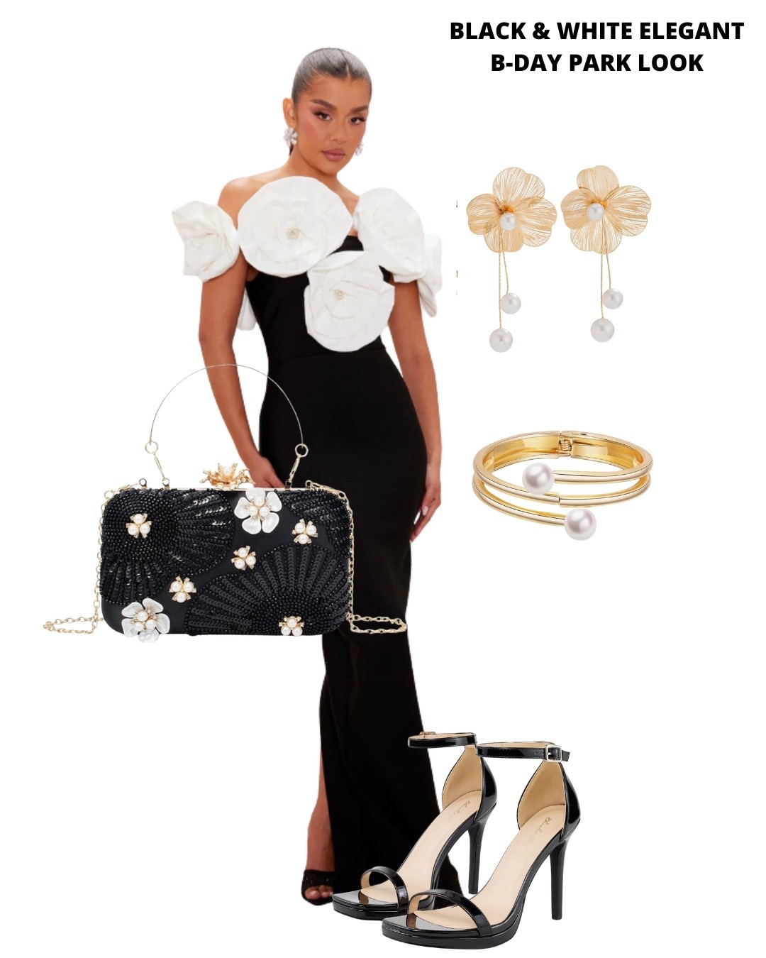 An elegant look perfect for a formal black and white party. 
Dress is from Fashionnova 🔎 ‘Lolita Bandage Maxi Dress’ 

#LTKFindsUnder100 #LTKStyleTip #LTKParties