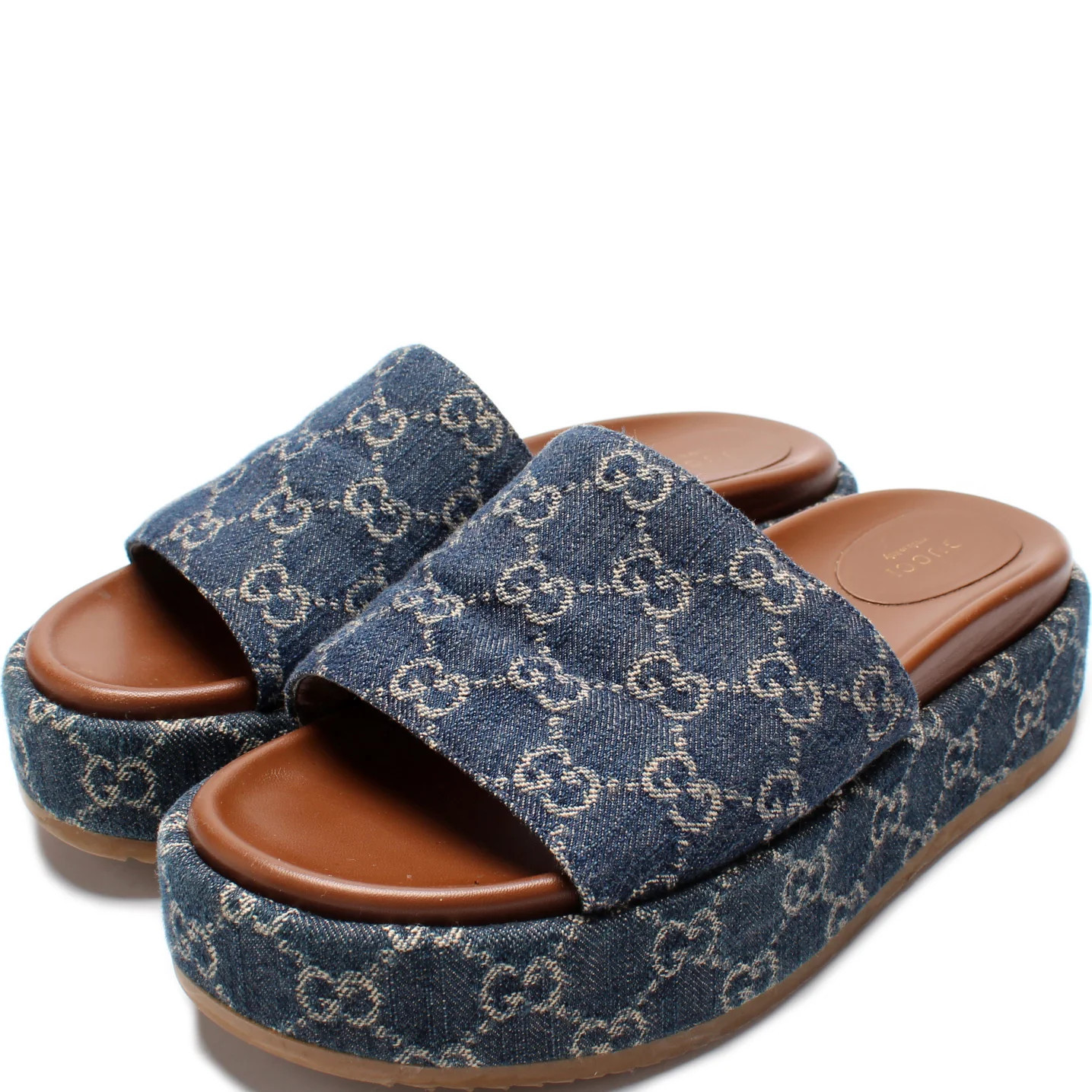 GG Denim Platform Slides Size 40 | Keeks Designer Handbags