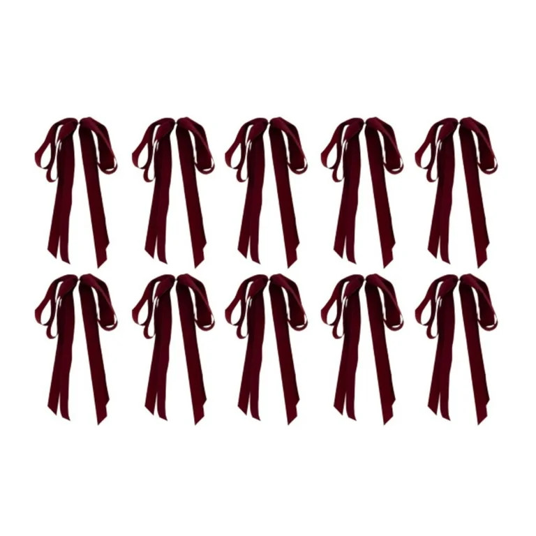My Texas House 10 Pack Burgundy Velvet Christmas Draped Tree Bow, 12 inches | Walmart (US)
