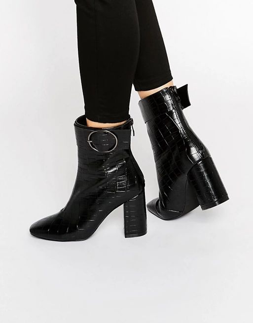Public Desire Kim Ring Buckle Croc Heeled Ankle Boots at asos.com | ASOS UK