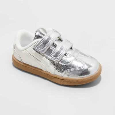 Toddler Dakota Retro Court Sneakers - Cat & Jack™ Silver 7T: Faux Leather, Hook and Loop Closure | Target