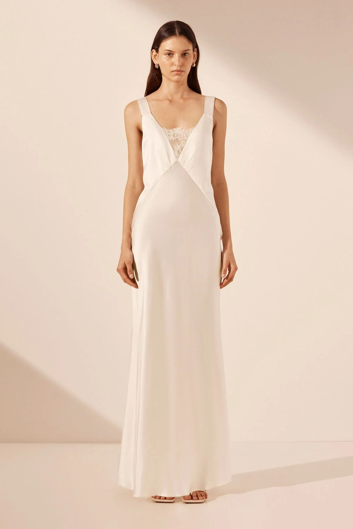 La Lune Cumulus Silk Plunged Lace Neck Maxi Dress | Ivory | Dresses | Shona Joy | Shona Joy