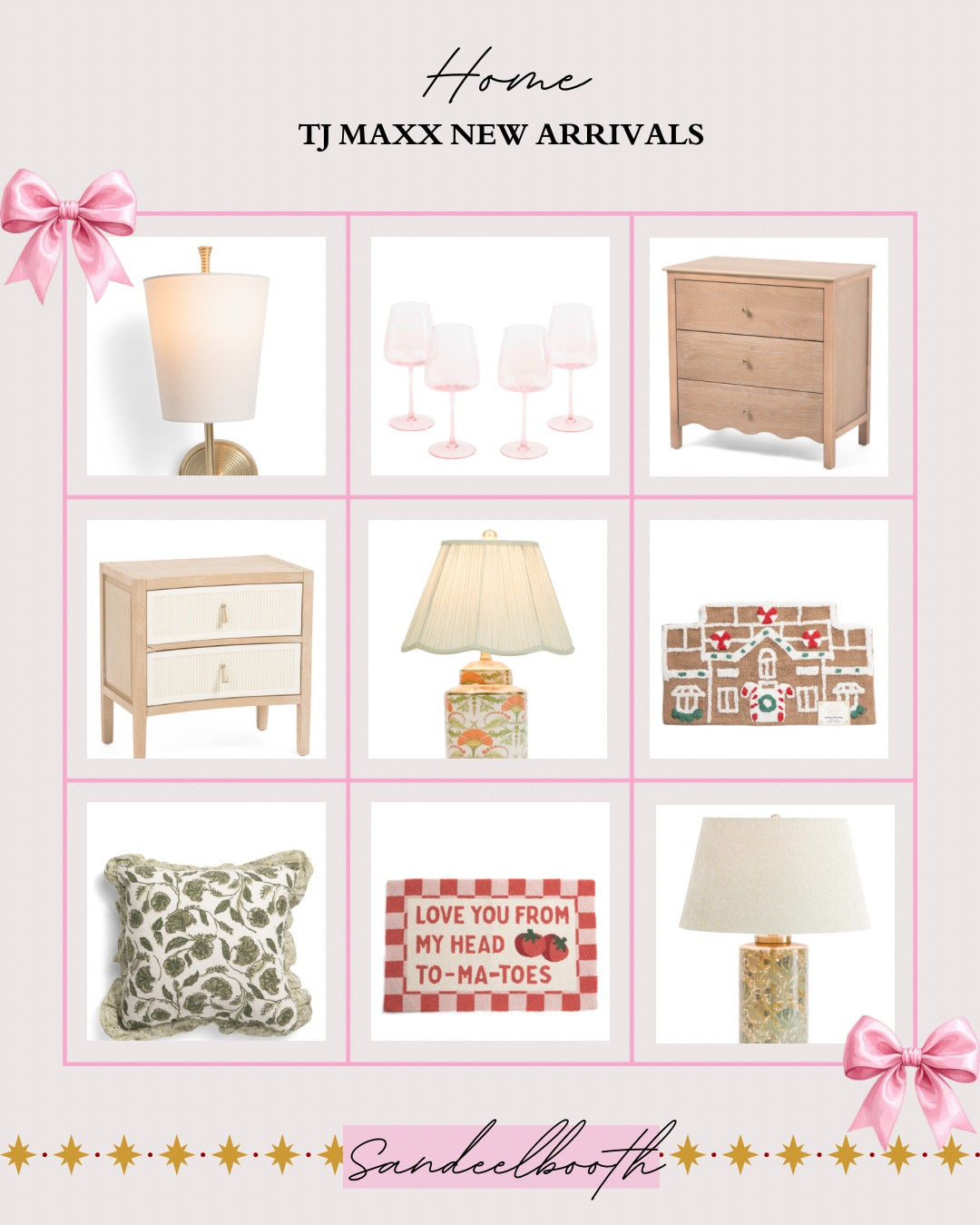 TJ Maxx Home New Arrivals are SO good right now 😍
If you love affordable home decor, this week’s finds include beautiful table lamps, scalloped furniture, textured dressers, pink glass stemware, floral pillows, gingerbread doormats, gold candleholders, wall sconces, cozy blankets, and the cutest seasonal accents.

Perfect for a winter home refresh, gifting, or adding a little cottage-core charm to your space.
Tap to shop all my TJ Maxx Home New Arrivals!

#TJMaxxFinds #TJMaxxHome #HomeDecor2025 #BudgetHomeDecor #CozyHomeStyle #LTKHome

#LTKFindsUnder100 #LTKFindsUnder50 #LTKSeasonal