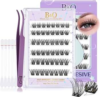 B&Q Self Adhesive Eyelashes 48 PCS Reusable Adhesive Eyelashes Pre-Glued Cluster Lashes D Curl No... | Amazon (US)