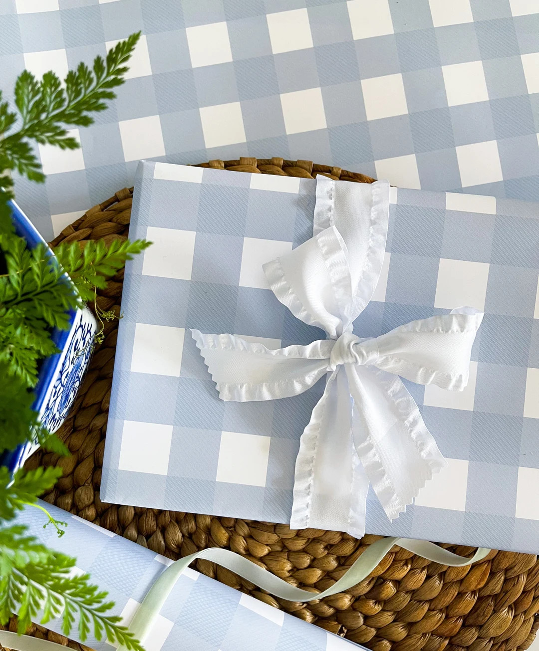 Light Blue and White Gingham Wrapping Paper Sheets - Etsy | Etsy (US)