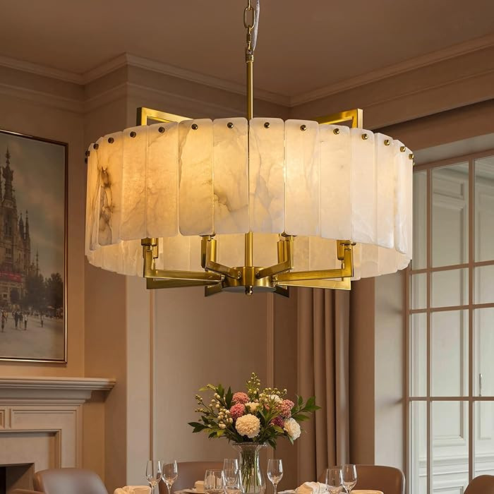 SNZ Alabaster Chandelier, Modern Marble Round Pendant Light, Natural Spanish Alabaster Ceiling Li... | Amazon (US)