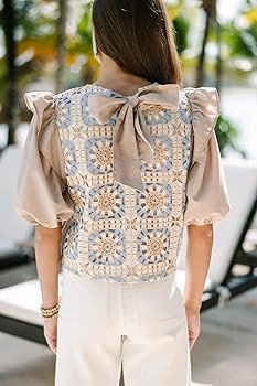 Women Crochet Crop Tops Summer Floral Eyelet Cute Ruffle Sleeve Round Neck Boho Dressy Casual T S... | Amazon (US)