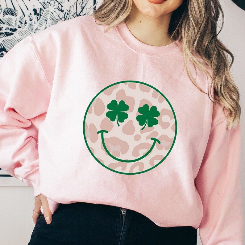 St Patricks Day Smiley Womens Leopard Sweatshirt Crewneck | Etsy | Etsy (US)