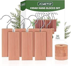 ACMETOP 30 Pack Cedar Hang Ups, 10 Rectangular Cedar Blocks + 10 Hooks + 20 Round Cedar Blocks | Amazon (US)