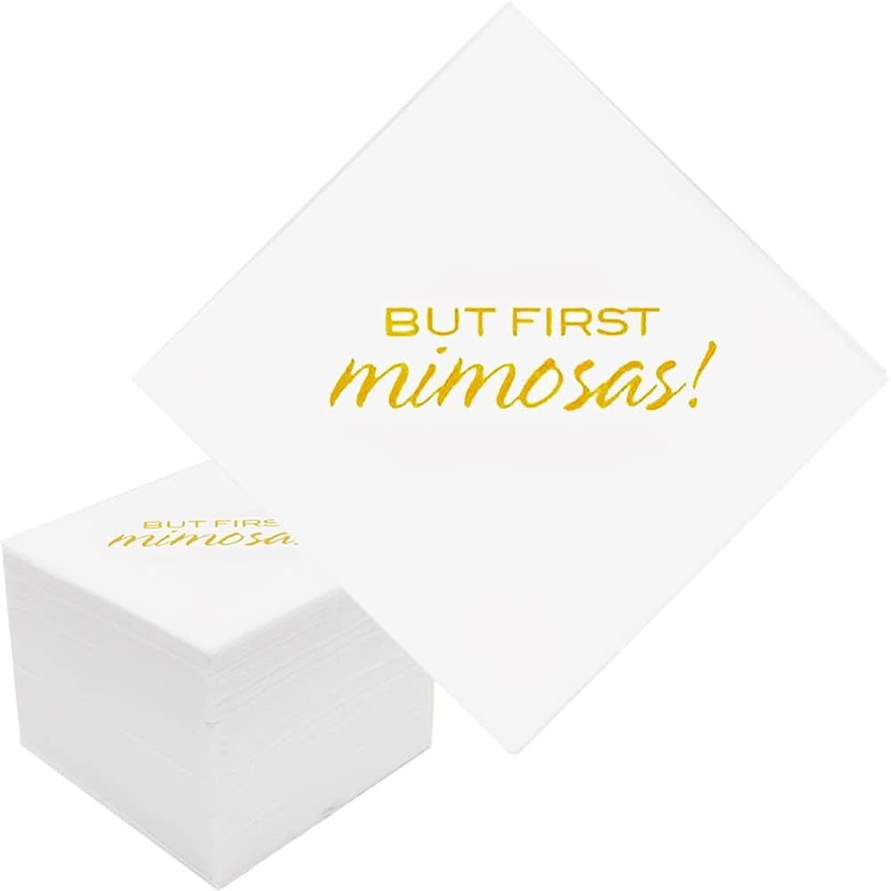 Geloar But First Mimosas Cocktail Napkins, 100 Pack Gold But First Mimosas Disposable Paper Cockt... | Amazon (US)