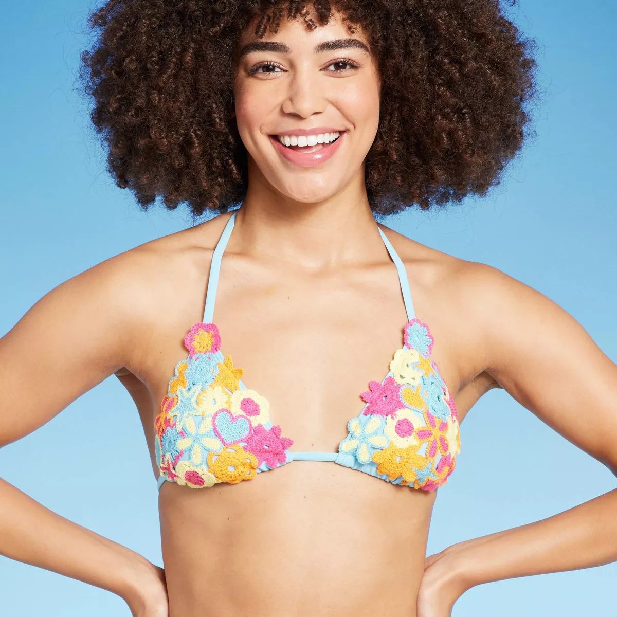 Women'sMixed Icon Crochet Triangle Bikini Top - Wild Fable™ Blue XS: Teen Girls Floral Crochet,... | Target