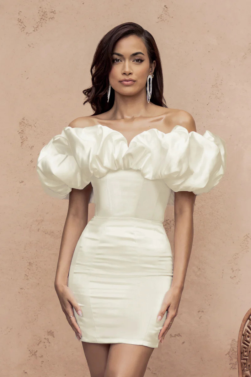 Fairyland | Cream Bardot Extreme Ruffle Corset Style Mini Dress | Club L London