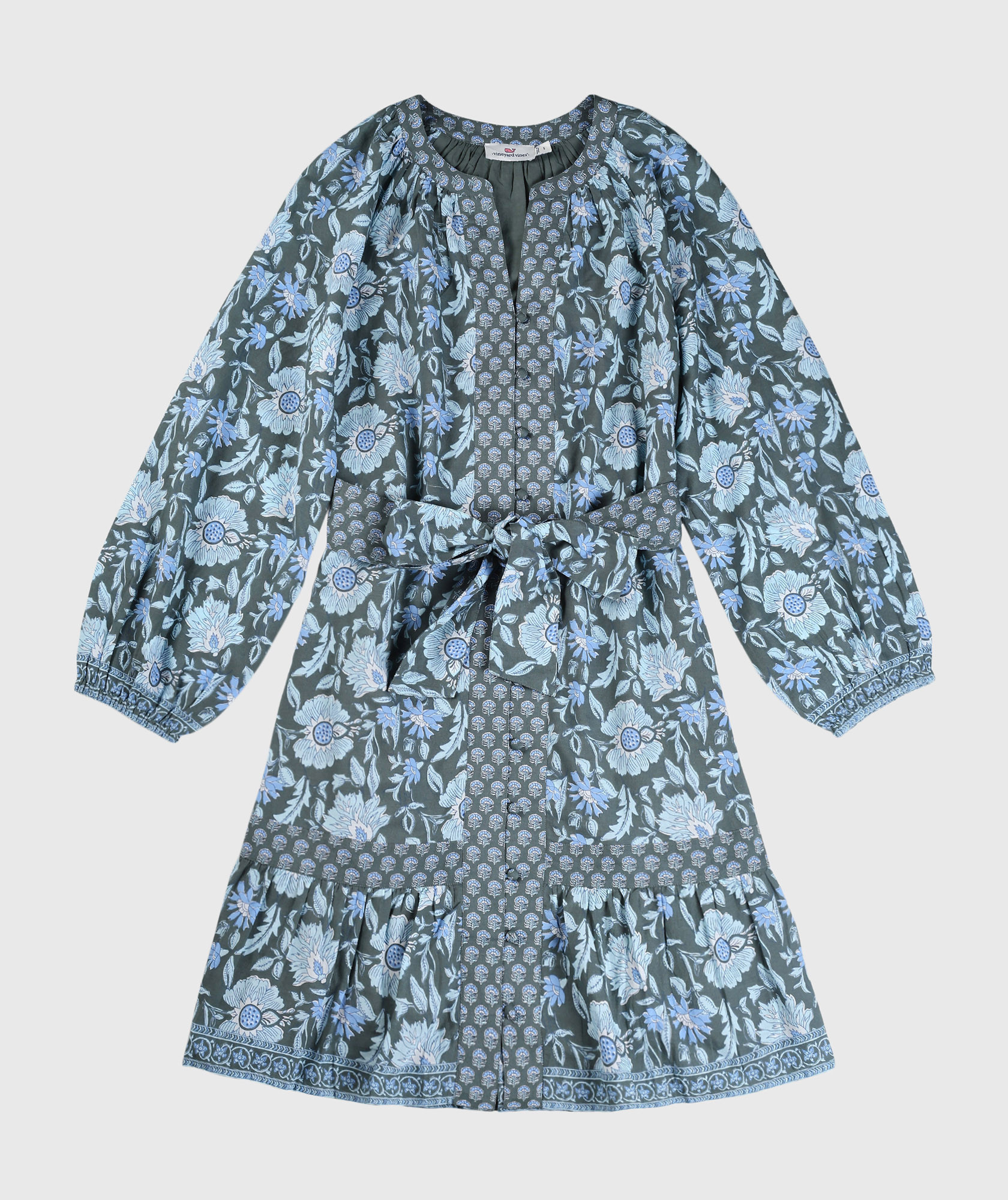 OUTLET Printed Long-Sleeve Tie Flounce Dress | vineyard vines