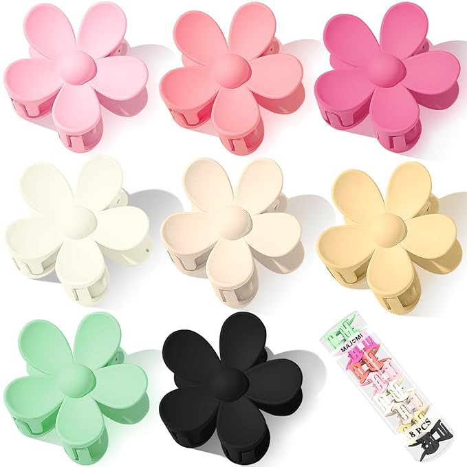 Flower Hair Clips 8PCS Flower Hair Claw Clips Cute Hair Clip Matte Hair Clips Large Claw Clip Str... | Amazon (US)