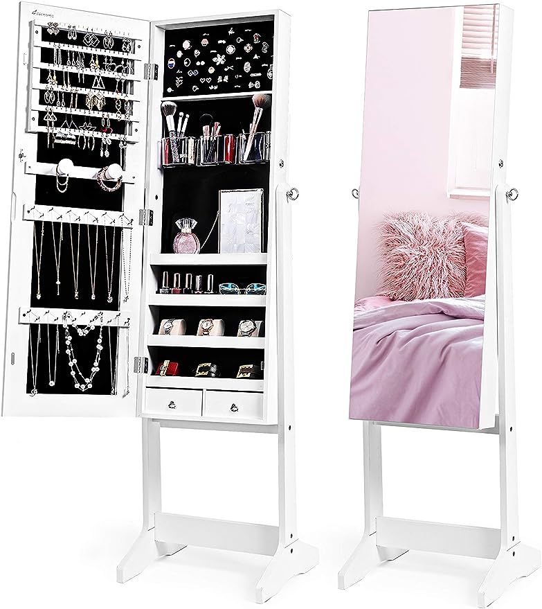 Nicetree Jewelry Cabinet with Full-Length Mirror, Standing Lockable Jewelry Armoire Organizer, 3 ... | Amazon (US)