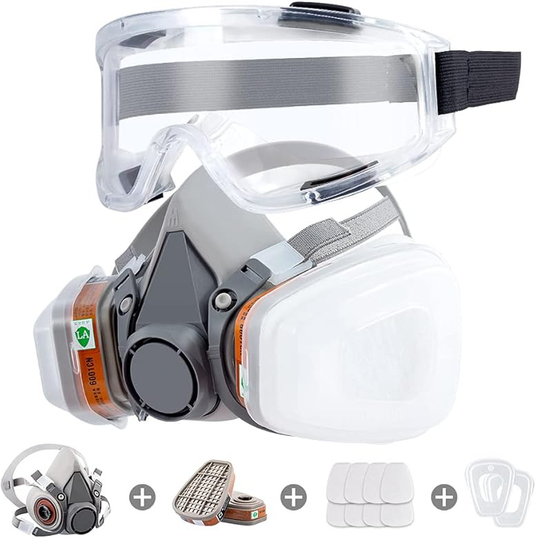 Respirator Mask Reusable Half Face Cover Gas Mask with Safety Glasses, Paint Face Cover Face Shie... | Amazon (US)